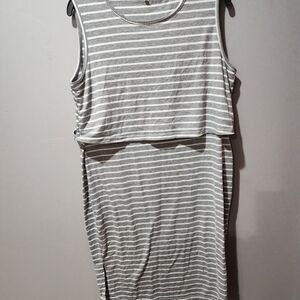 Maternity Nursing Casual Striped Sleeveless Midi Dress